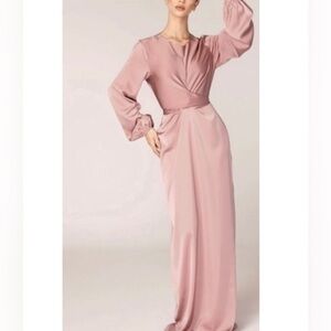 Veiled Collection Alessandra Tie Waist Satin Maxi Dress in Dusty Rose